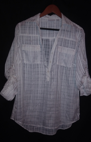 New York & Company Tops - NY&Co. M Window Payne White Sheer Boyfriend Top